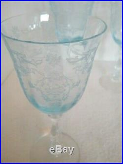 FOSTORIA Blue Navarre Set of 8 Large CLARET WINE Crystal Goblets 6 3/8 EUC