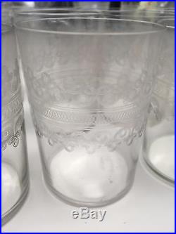 FOSTORIA Cloverleaf Needle Etched Crystal Set of 14 Tumbler Juice Glasses in GUC