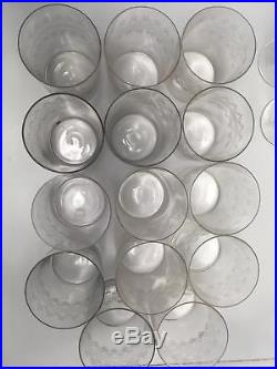 FOSTORIA Cloverleaf Needle Etched Crystal Set of 14 Tumbler Juice Glasses in GUC