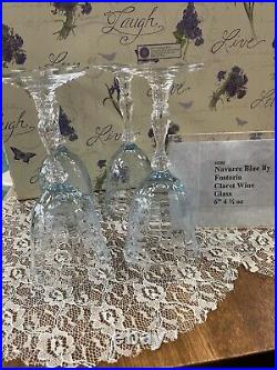 FOSTORIA Navarre Blue Etched Crystal Claret Wine Glass Set 4 Glasses 4 1/2oz