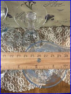 FOSTORIA Navarre Blue Etched Crystal Claret Wine Glass Set 4 Glasses 4 1/2oz