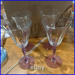 FOSTORIA Wisteria 1930s Panel Optic Neodymium Glass 7.5 Water Goblets Set 4