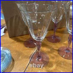 FOSTORIA Wisteria 1930s Panel Optic Neodymium Glass 7.5 Water Goblets Set 4