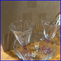 FOSTORIA Wisteria 1930s Panel Optic Neodymium Glass 7.5 Water Goblets Set 4