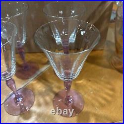 FOSTORIA Wisteria 1930s Panel Optic Neodymium Glass 7.5 Water Goblets Set 4