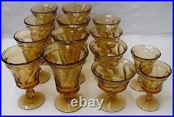 FOSTORIA crystal JAMESTOWN AMBER 2719 pattern 14-pc SET for FOUR (only 2 wine)