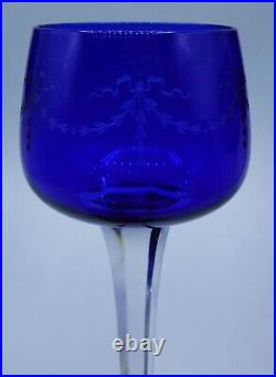 FRENCH Baccarat Blue Crystal Lily of the Valley Floral Hoock Wine Glasses Set 6