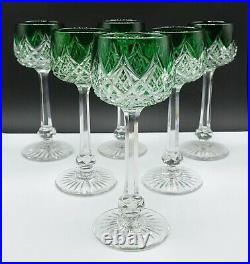 FRENCH Baccarat COLBERT Green Emerald Cut Crystal Hoock Wine Glasses Set of 6