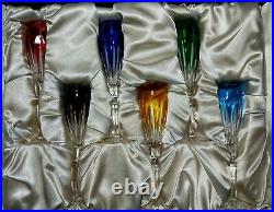 Faberge Crystal Colored Champagne Flutes NIB