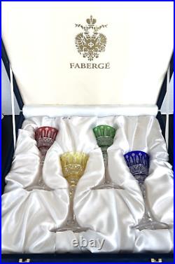 Fabergé Xenia Cut To Clear Crystal Cordial Liquor Glasses Set of 4 Original Box