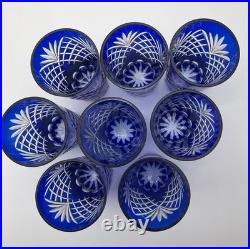 Fifth Ave Cobalt Cut to Clear Tumblers Pineapple & Diamond Bohemian Set of 8