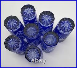 Fifth Ave Cobalt Cut to Clear Tumblers Pineapple & Diamond Bohemian Set of 8