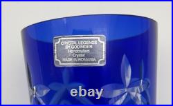 Fifth Ave Cobalt Cut to Clear Tumblers Pineapple & Diamond Bohemian Set of 8