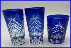 Fifth Ave Cobalt Cut to Clear Tumblers Pineapple & Diamond Bohemian Set of 8