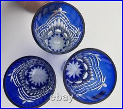Fifth Ave Cobalt Cut to Clear Tumblers Pineapple & Diamond Bohemian Set of 8