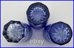 Fifth Ave Cobalt Cut to Clear Tumblers Pineapple & Diamond Bohemian Set of 8