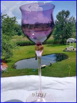 First Set (4) La Maison Murano Crystal Wine Glasses Amethyst/Pink Ice Stems