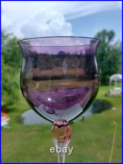 First Set (4) La Maison Murano Crystal Wine Glasses Amethyst/Pink Ice Stems