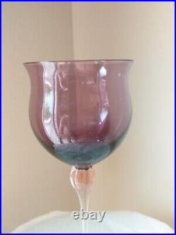 First Set (4) La Maison Murano Crystal Wine Glasses Amethyst/Pink Ice Stems