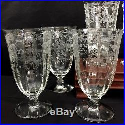 Fostoria Crystal Navarre Clear Etched Iced Tea Goblets Glasses Stemware Set of 8