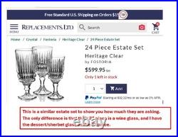 Fostoria Heritage Clear 2887 Crystal Goblets-24-Pc Estate Set-Pristine Condition
