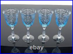 Fostoria Navarre 7 5/8 Azure Blue Crystal 10 Oz Water Goblets Glasses -set Of 4