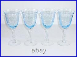 Fostoria Navarre 7 5/8 Azure Blue Crystal 10 Oz Water Goblets Glasses -set Of 4