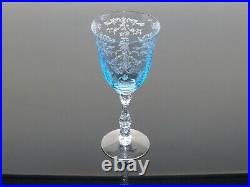 Fostoria Navarre 7 5/8 Azure Blue Crystal 10 Oz Water Goblets Glasses -set Of 4