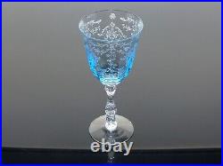 Fostoria Navarre 7 5/8 Azure Blue Crystal 10 Oz Water Goblets Glasses -set Of 4