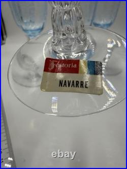 Fostoria Navarre Blue Art Glass Water Goblets Vintage Etched Floral 7.5 Set 6 Fostoria Navarre Blue Art Glass Water Goblets Vintage Etched Floral 7.5 Set 6