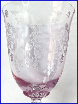 Fostoria Navarre Pink Water Goblets/Glasses Stemware Set Of (5) Etched MINT