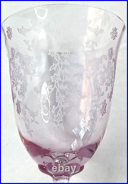 Fostoria Navarre Pink Water Goblets/Glasses Stemware Set Of (5) Etched MINT