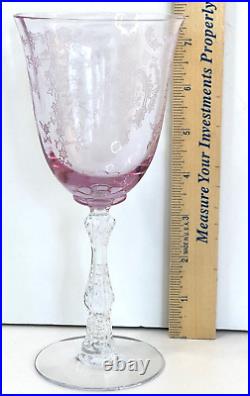 Fostoria Navarre Pink Water Goblets/Glasses Stemware Set Of (5) Etched MINT