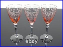 Fostoria Versailles Pink Crystal Stemware Water Goblets Glasses Set Of 3