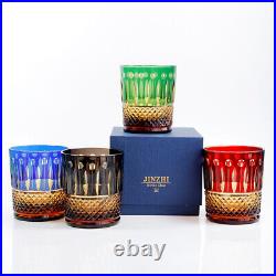 French Saint Louis Crystal Style-Set 4 Glasses Colored Whiskey Tumbler Gift Pack