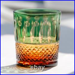 French Saint Louis Crystal Style-Set 4 Glasses Colored Whiskey Tumbler Gift Pack