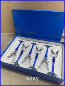G A CRYSTAL ITALIAN WINE GOBLETS Small Glasses Blue and Clear set in box