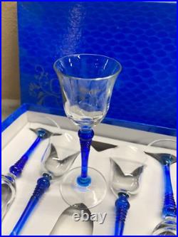 G A CRYSTAL ITALIAN WINE GOBLETS Small Glasses Blue and Clear set in box