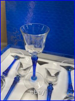 G A CRYSTAL ITALIAN WINE GOBLETS Small Glasses Blue and Clear set in box