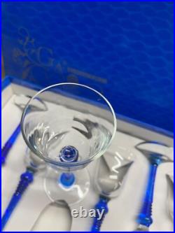 G A CRYSTAL ITALIAN WINE GOBLETS Small Glasses Blue and Clear set in box