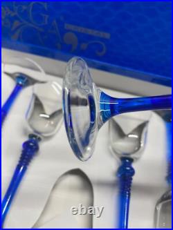 G A CRYSTAL ITALIAN WINE GOBLETS Small Glasses Blue and Clear set in box