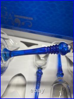 G A CRYSTAL ITALIAN WINE GOBLETS Small Glasses Blue and Clear set in box
