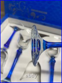G A CRYSTAL ITALIAN WINE GOBLETS Small Glasses Blue and Clear set in box
