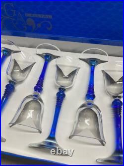 G A CRYSTAL ITALIAN WINE GOBLETS Small Glasses Blue and Clear set in box