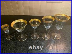GOLD RIM TIFFIN MINTON CRYSTAL STEMWARE GLASSES SET OF 56 CIRCA 1950's