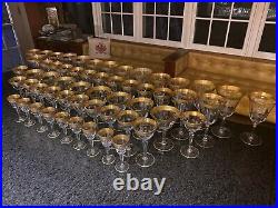 GOLD RIM TIFFIN MINTON CRYSTAL STEMWARE GLASSES SET OF 56 CIRCA 1950's