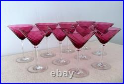 Garda Rose style Cranberry Optic Swirl Martini / Champagne Glasses, set of 10 Garda Rose style Cranberry Optic Swirl Martini / Champagne Glasses, set of 10