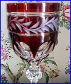 German-Tharaud set of 6-Ruby Cased Cut to Clear Crystal Wine Glasses