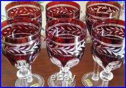 German-Tharaud set of 6-Ruby Cased Cut to Clear Crystal Wine Glasses 