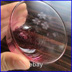 Glass Cup Cherry Blossoms Set of 5 Crystal Red Glassware Drinkware Made in Japan